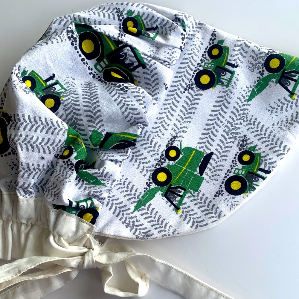 Handmade 100% cotton Toddlers John Deere Tractor Print Bonnet